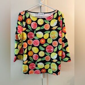 🍋🍋‍🟩🍊🍉Peck & Peck NYC Stretchy Assorted Fruits Top Large🍏🍓🍋🍐